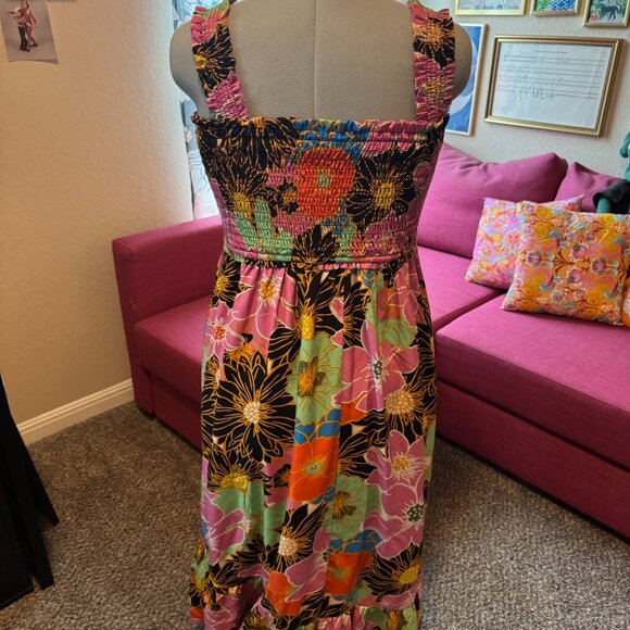 Entro Floral Smocked Maxi Dress – Size L – Bright Tropical Print - Picture 3 of 5